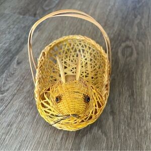 Vintage, Easter BUNNY RABBIT BASKET, GLASS EYES, WOODEN EARS, VERY CUTE!
